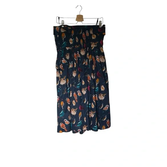 Maeve Navy Native Birds Print Strapless Midi Dress - Picture 9 of 9